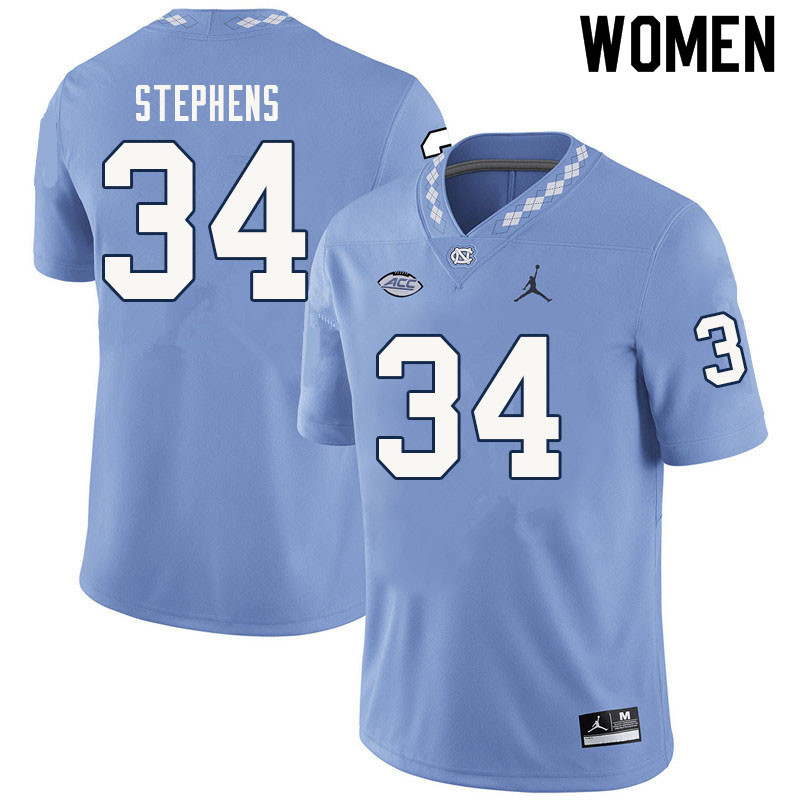 Women #34 Gabe Stephens North Carolina Tar Heels College Football Jerseys Sale-Carolina Blue